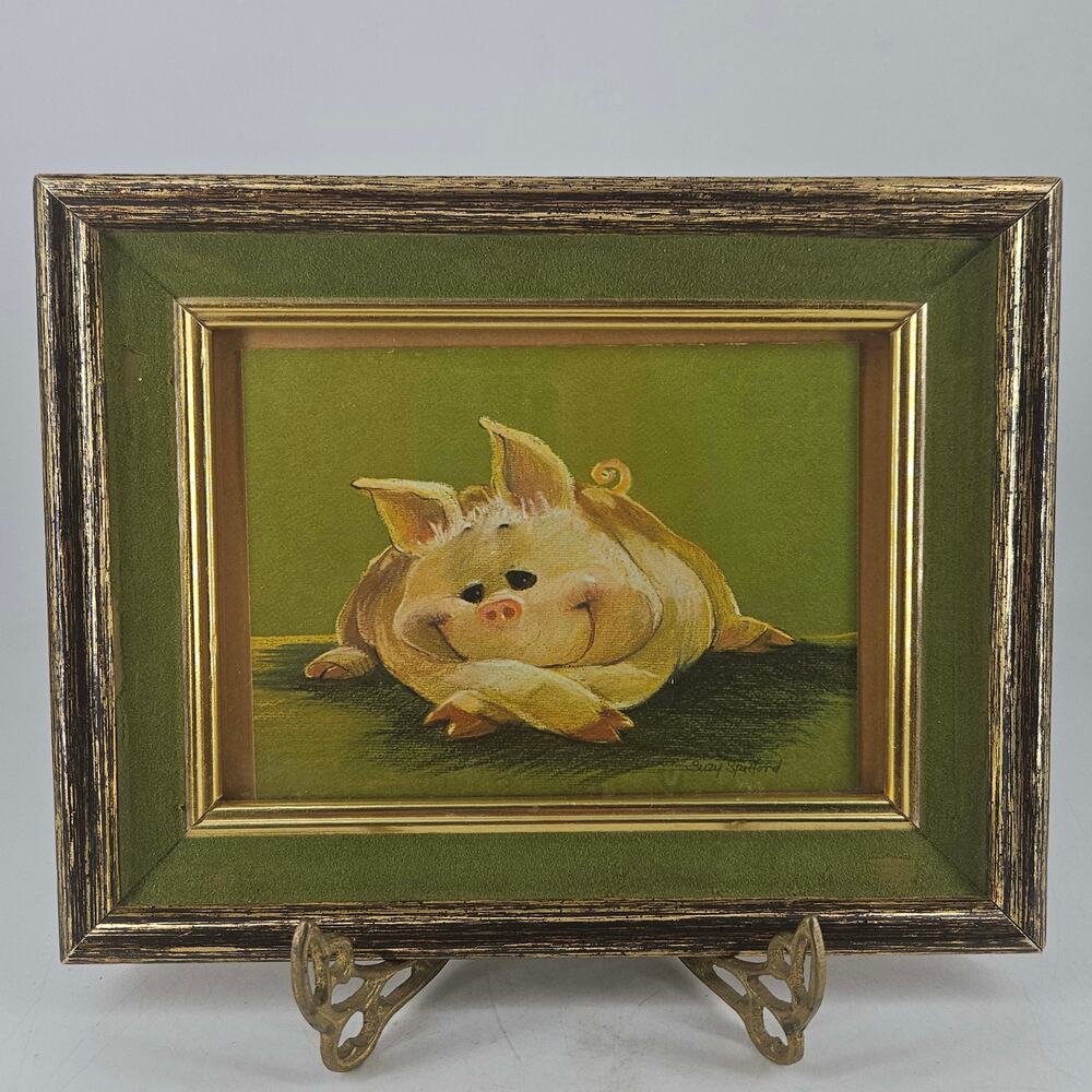 Vintage Suzy's Zoo Pig print by artist Suzy Spafford framed